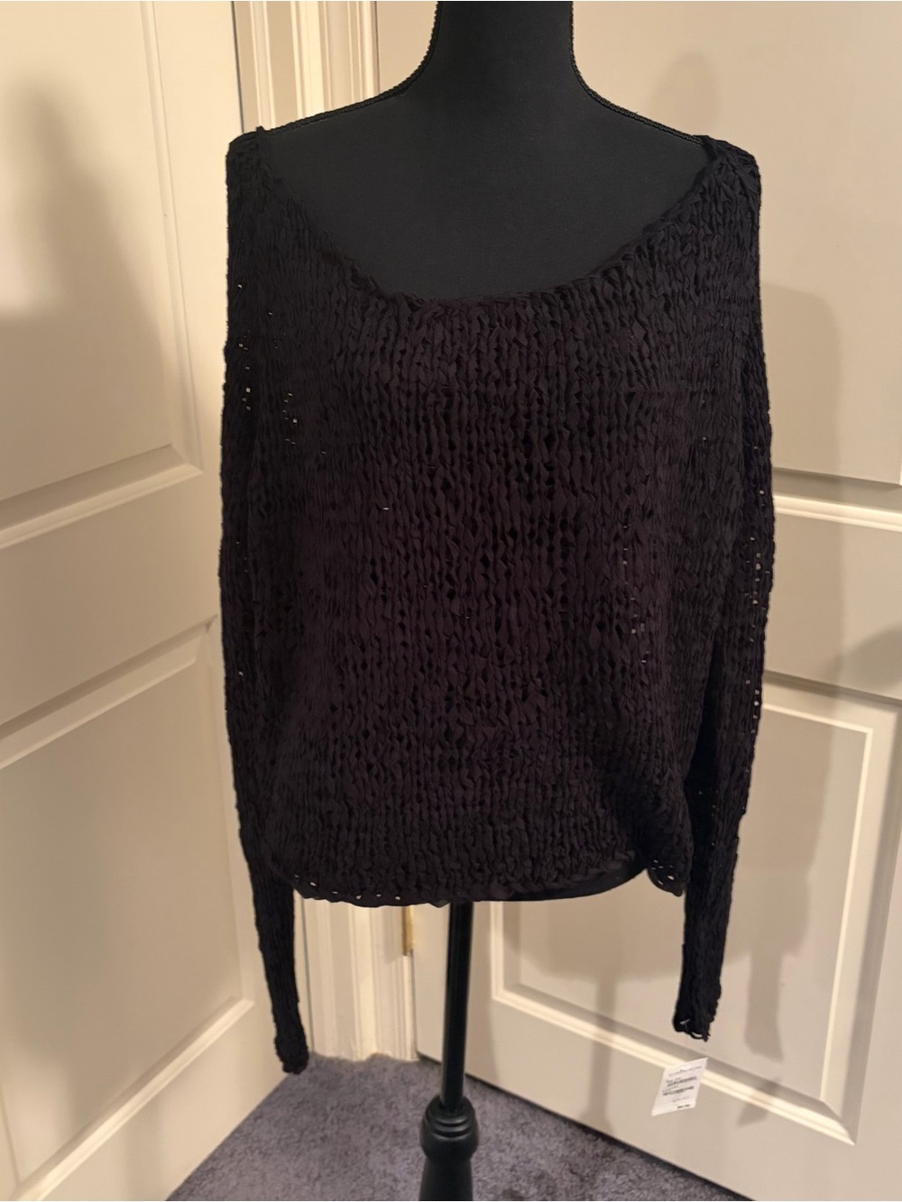 Trouve Black Open-Weave Off-the-Shoulder Sweater